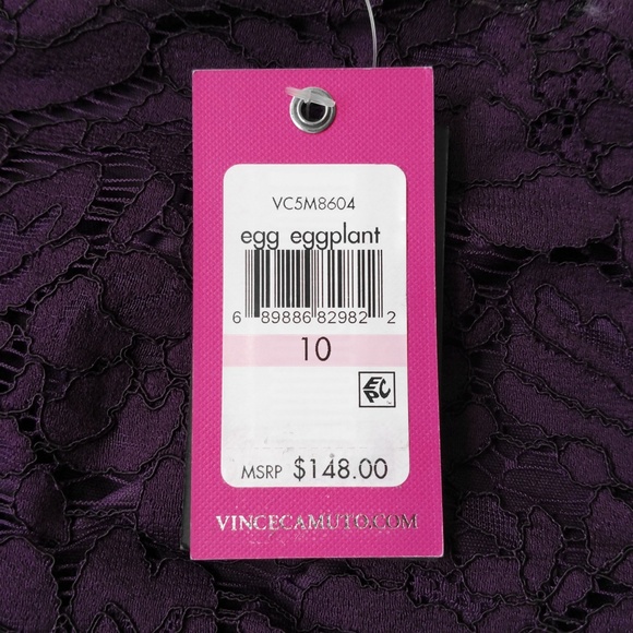 New VINCE CAMUTO Eggplant Lace Sheath Dress 10 - Picture 5 of 8